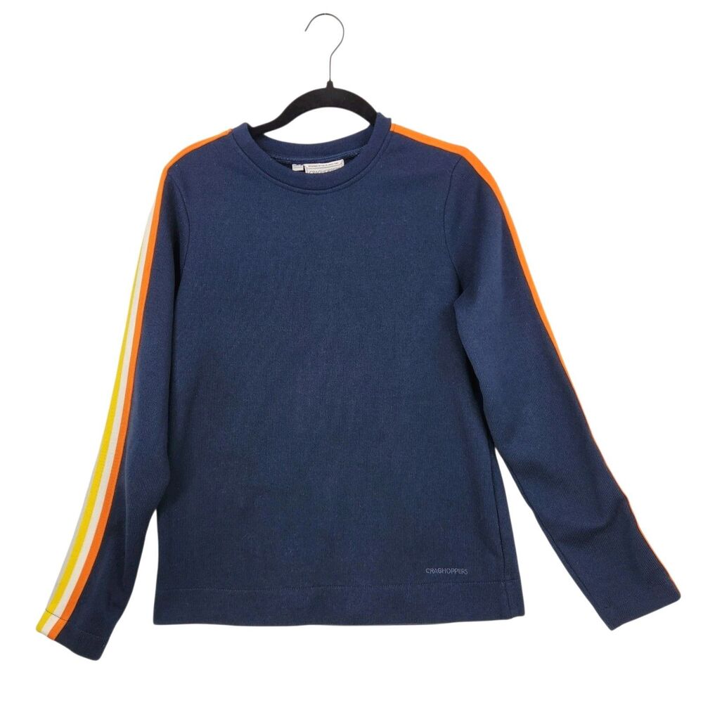 Craghoppers Men's Knit‎ Sweater Shirt Medium Blue Solid Arm Stripe Active Rugged